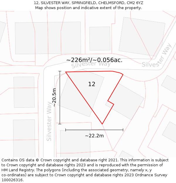 12, SILVESTER WAY, SPRINGFIELD, CHELMSFORD, CM2 6YZ: Plot and title map