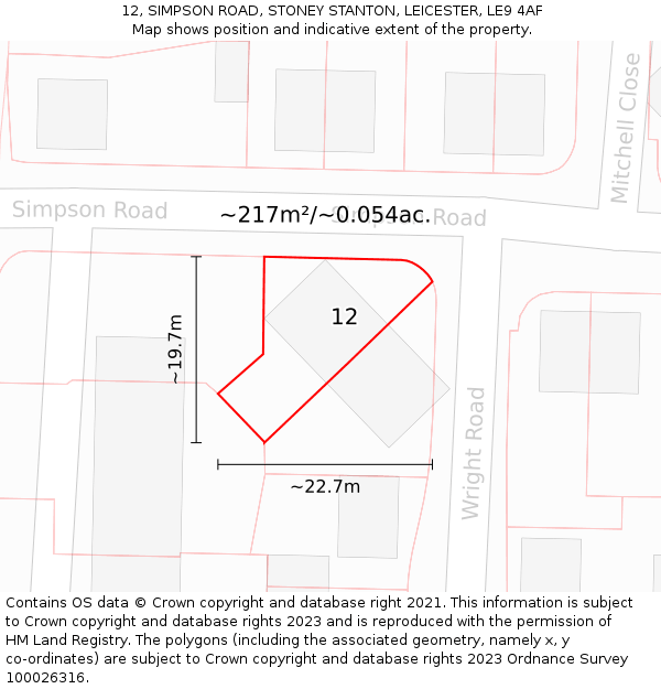 12, SIMPSON ROAD, STONEY STANTON, LEICESTER, LE9 4AF: Plot and title map