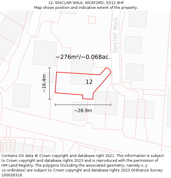 12, SINCLAIR WALK, WICKFORD, SS12 9HF: Plot and title map