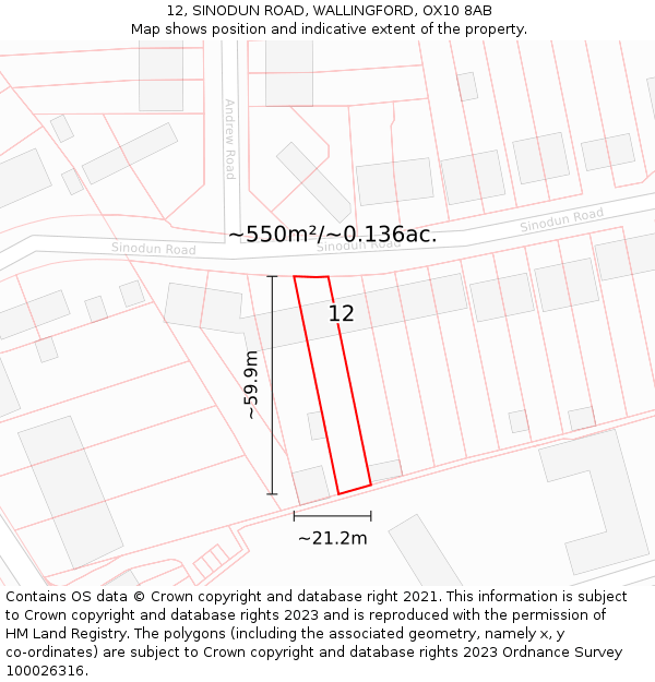 12, SINODUN ROAD, WALLINGFORD, OX10 8AB: Plot and title map