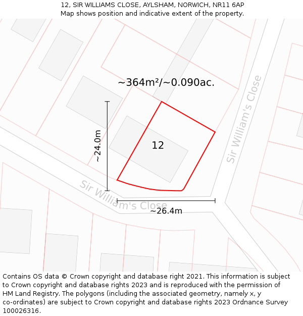 12, SIR WILLIAMS CLOSE, AYLSHAM, NORWICH, NR11 6AP: Plot and title map