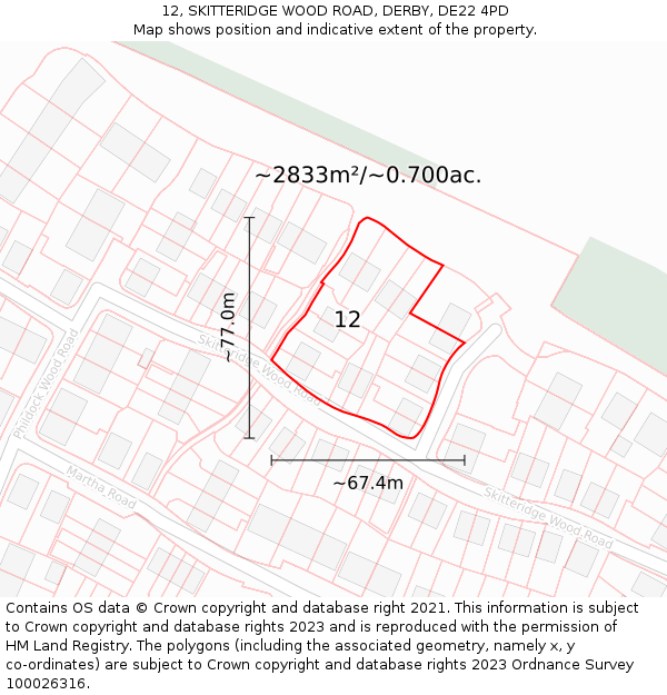 12, SKITTERIDGE WOOD ROAD, DERBY, DE22 4PD: Plot and title map