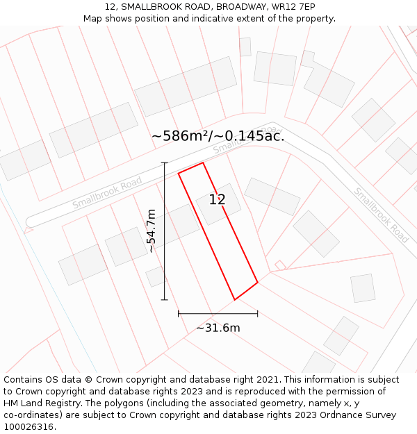 12, SMALLBROOK ROAD, BROADWAY, WR12 7EP: Plot and title map