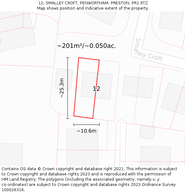 12, SMALLEY CROFT, PENWORTHAM, PRESTON, PR1 9TZ: Plot and title map