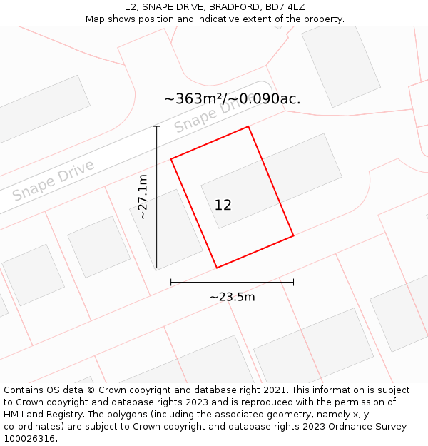 12, SNAPE DRIVE, BRADFORD, BD7 4LZ: Plot and title map