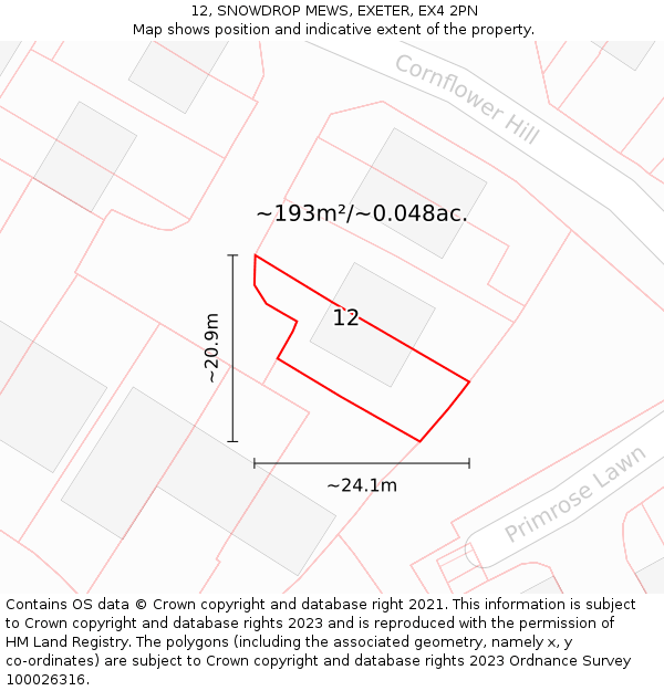 12, SNOWDROP MEWS, EXETER, EX4 2PN: Plot and title map