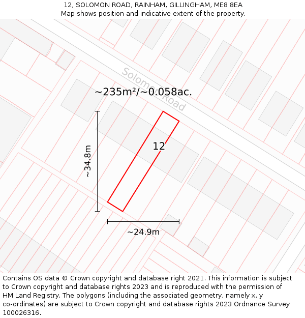 12, SOLOMON ROAD, RAINHAM, GILLINGHAM, ME8 8EA: Plot and title map