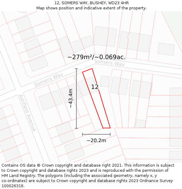 12, SOMERS WAY, BUSHEY, WD23 4HR: Plot and title map