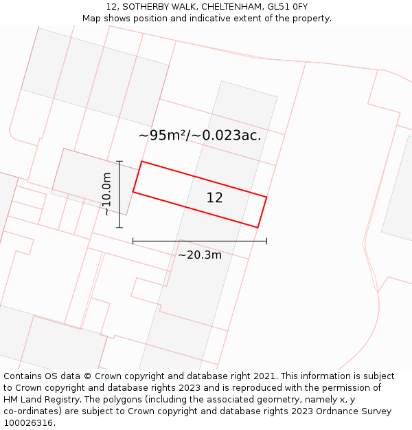 12, SOTHERBY WALK, CHELTENHAM, GL51 0FY: Plot and title map