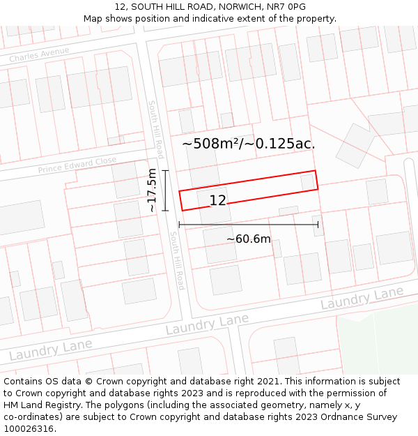 12, SOUTH HILL ROAD, NORWICH, NR7 0PG: Plot and title map