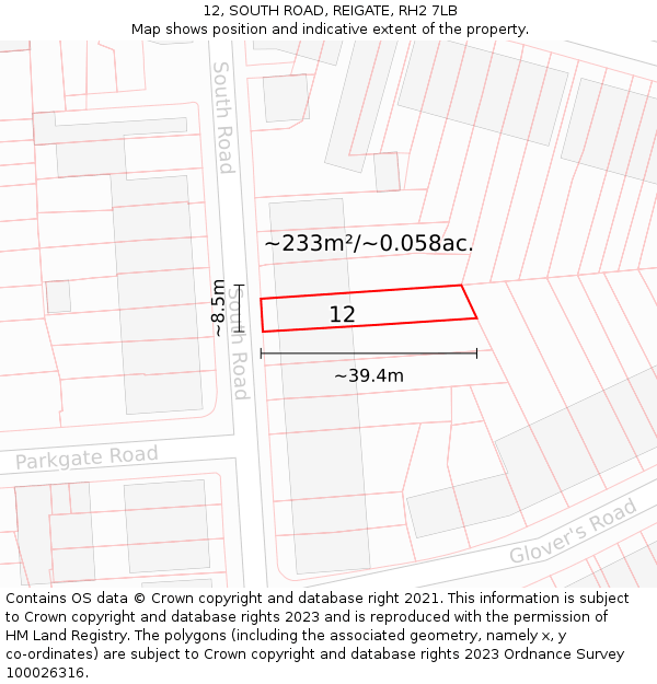 12, SOUTH ROAD, REIGATE, RH2 7LB: Plot and title map