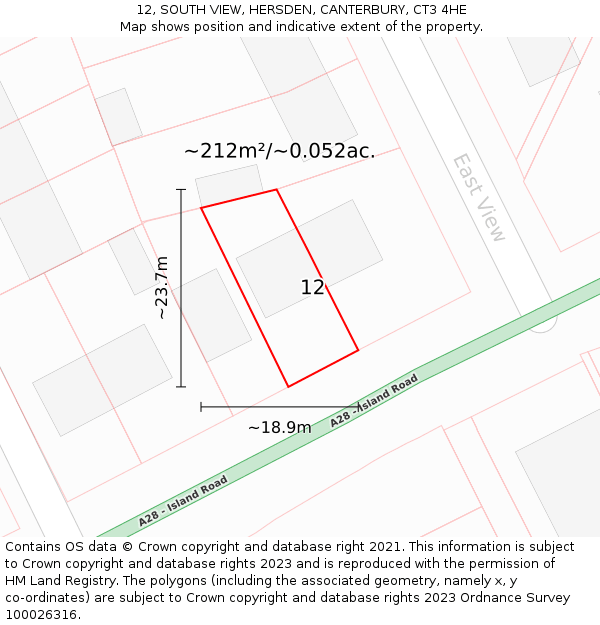 12, SOUTH VIEW, HERSDEN, CANTERBURY, CT3 4HE: Plot and title map