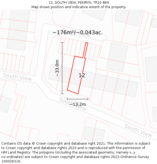 12, SOUTH VIEW, PENRYN, TR10 8EA: Plot and title map