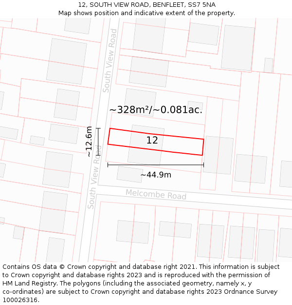 12, SOUTH VIEW ROAD, BENFLEET, SS7 5NA: Plot and title map