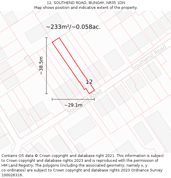 12, SOUTHEND ROAD, BUNGAY, NR35 1DN: Plot and title map
