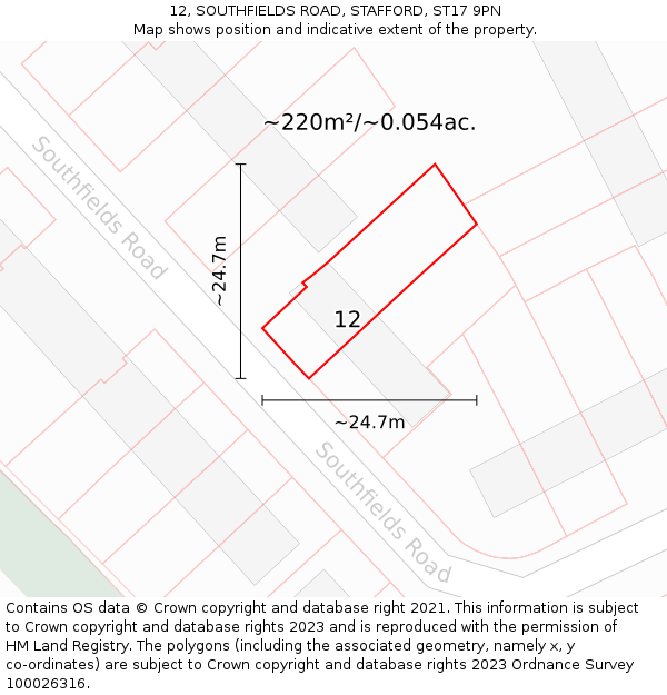 12, SOUTHFIELDS ROAD, STAFFORD, ST17 9PN: Plot and title map