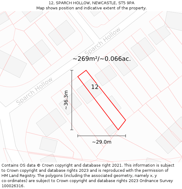 12, SPARCH HOLLOW, NEWCASTLE, ST5 9PA: Plot and title map
