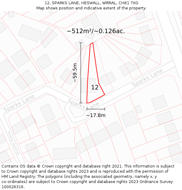 12, SPARKS LANE, HESWALL, WIRRAL, CH61 7XG: Plot and title map