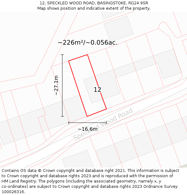 12, SPECKLED WOOD ROAD, BASINGSTOKE, RG24 9SR: Plot and title map