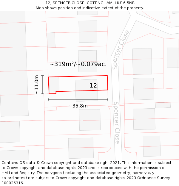 12, SPENCER CLOSE, COTTINGHAM, HU16 5NR: Plot and title map