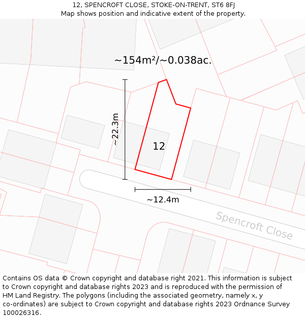 12, SPENCROFT CLOSE, STOKE-ON-TRENT, ST6 8FJ: Plot and title map