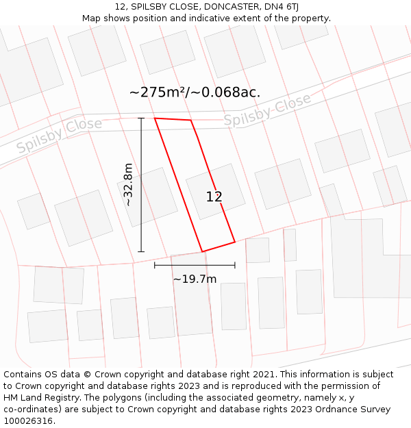 12, SPILSBY CLOSE, DONCASTER, DN4 6TJ: Plot and title map