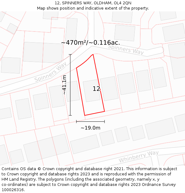 12, SPINNERS WAY, OLDHAM, OL4 2QN: Plot and title map