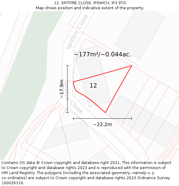 12, SPITFIRE CLOSE, IPSWICH, IP3 9TG: Plot and title map