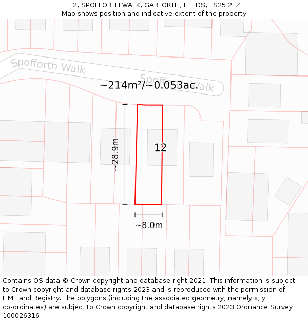 12, SPOFFORTH WALK, GARFORTH, LEEDS, LS25 2LZ: Plot and title map