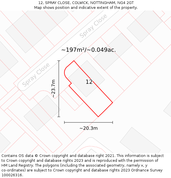 12, SPRAY CLOSE, COLWICK, NOTTINGHAM, NG4 2GT: Plot and title map