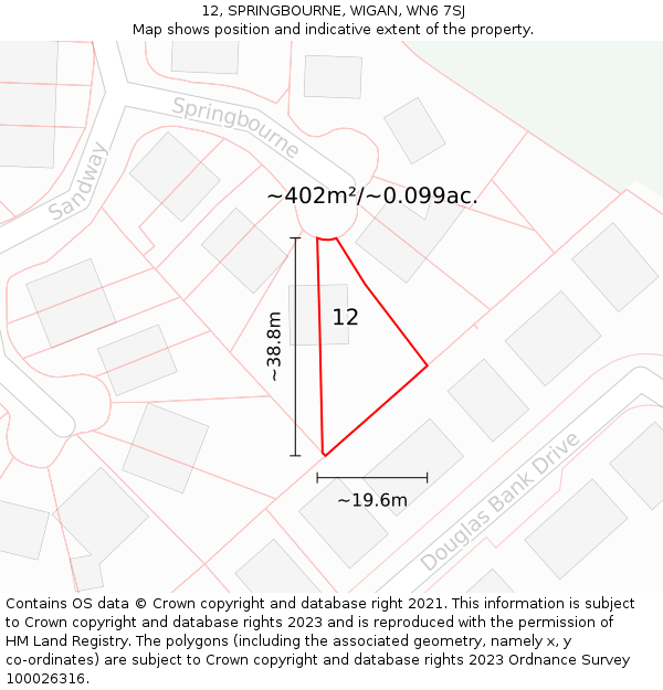 12, SPRINGBOURNE, WIGAN, WN6 7SJ: Plot and title map