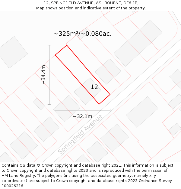 12, SPRINGFIELD AVENUE, ASHBOURNE, DE6 1BJ: Plot and title map