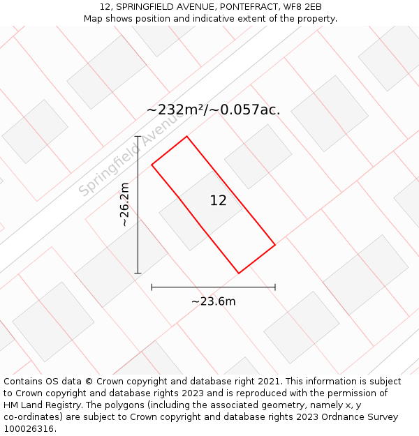 12, SPRINGFIELD AVENUE, PONTEFRACT, WF8 2EB: Plot and title map