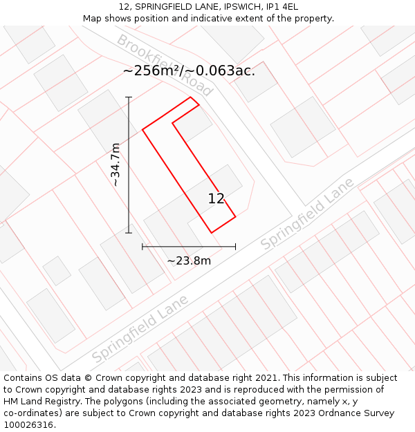 12, SPRINGFIELD LANE, IPSWICH, IP1 4EL: Plot and title map
