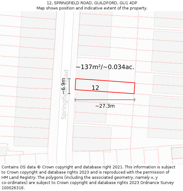 12, SPRINGFIELD ROAD, GUILDFORD, GU1 4DP: Plot and title map
