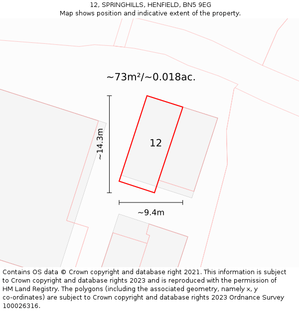 12, SPRINGHILLS, HENFIELD, BN5 9EG: Plot and title map