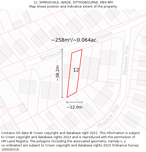 12, SPRINGVALE, IWADE, SITTINGBOURNE, ME9 8RY: Plot and title map