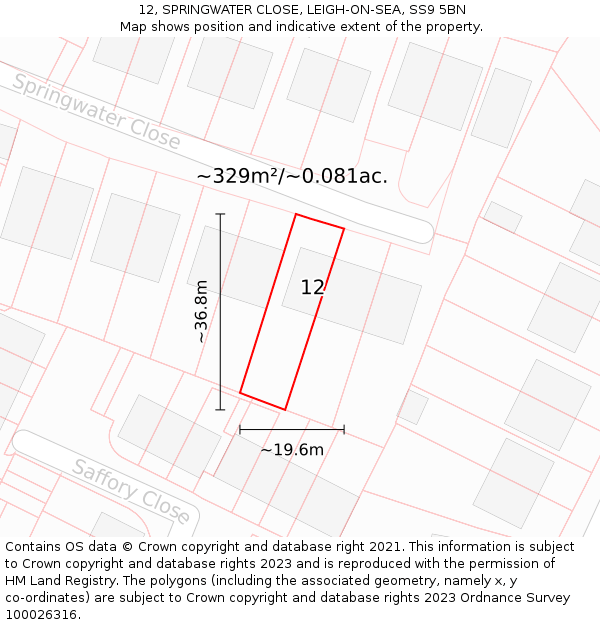 12, SPRINGWATER CLOSE, LEIGH-ON-SEA, SS9 5BN: Plot and title map