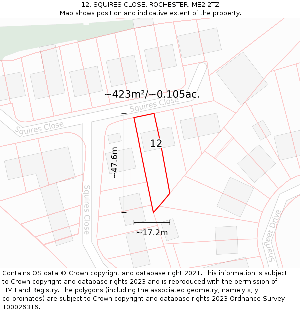 12, SQUIRES CLOSE, ROCHESTER, ME2 2TZ: Plot and title map