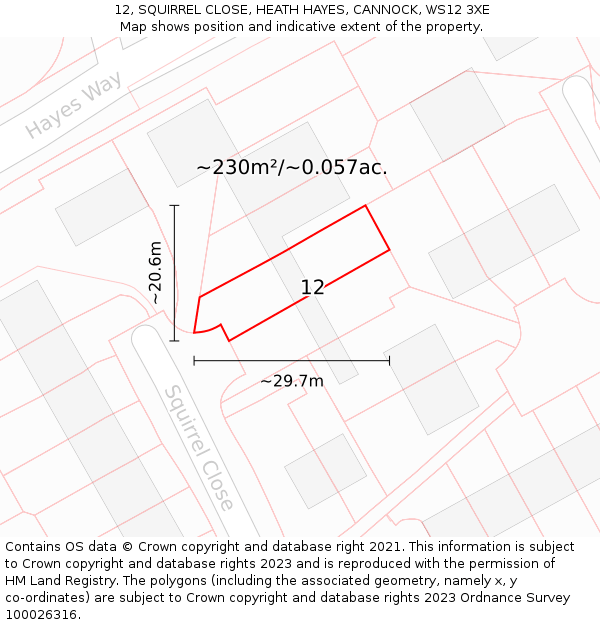 12, SQUIRREL CLOSE, HEATH HAYES, CANNOCK, WS12 3XE: Plot and title map