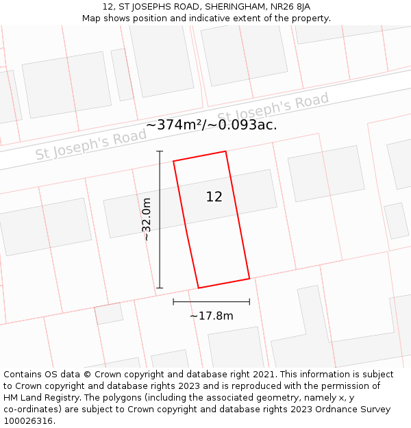 12, ST JOSEPHS ROAD, SHERINGHAM, NR26 8JA: Plot and title map