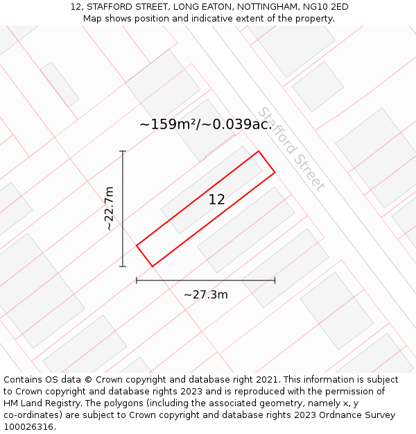 12, STAFFORD STREET, LONG EATON, NOTTINGHAM, NG10 2ED: Plot and title map