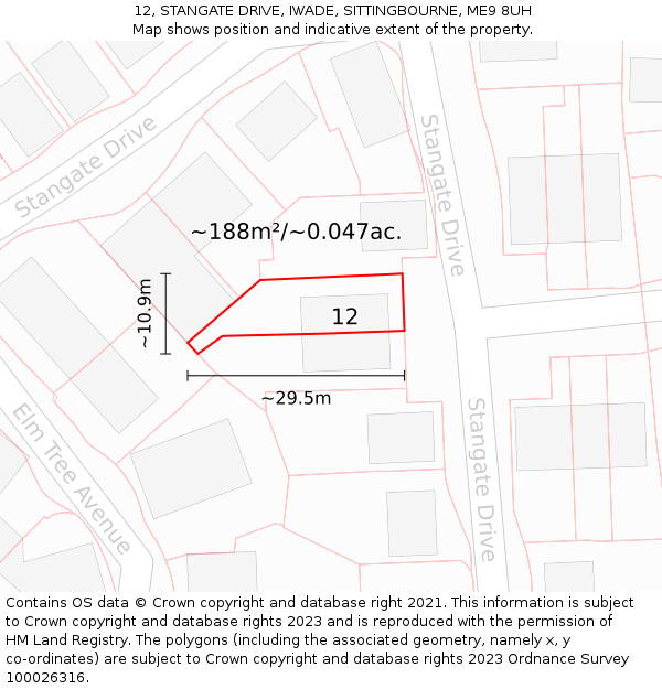 12, STANGATE DRIVE, IWADE, SITTINGBOURNE, ME9 8UH: Plot and title map