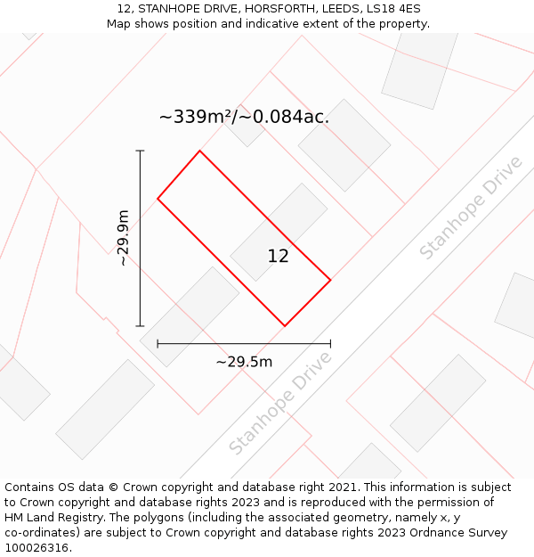 12, STANHOPE DRIVE, HORSFORTH, LEEDS, LS18 4ES: Plot and title map