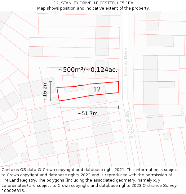 12, STANLEY DRIVE, LEICESTER, LE5 1EA: Plot and title map