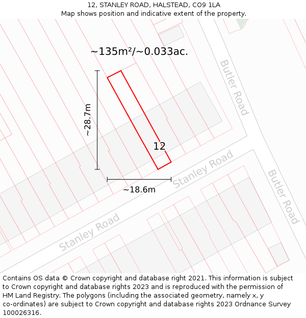 12, STANLEY ROAD, HALSTEAD, CO9 1LA: Plot and title map
