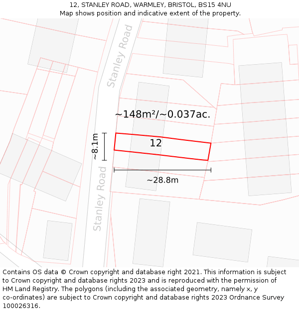 12, STANLEY ROAD, WARMLEY, BRISTOL, BS15 4NU: Plot and title map