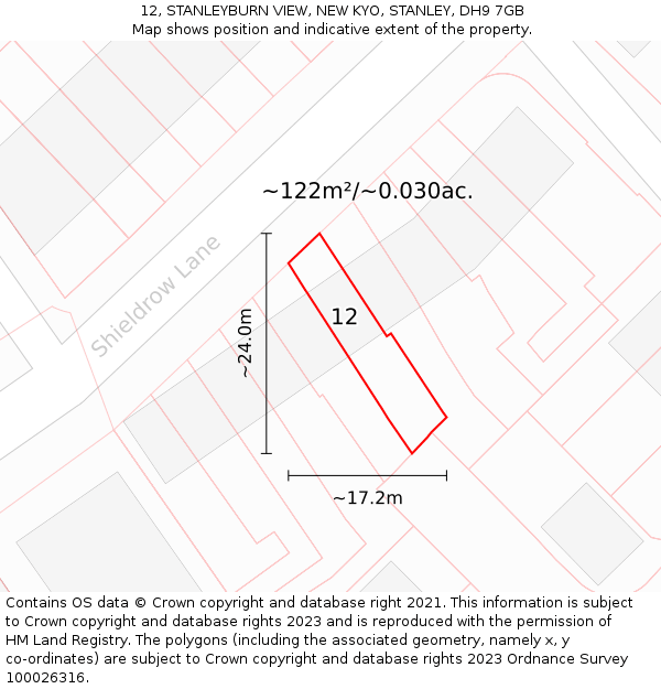12, STANLEYBURN VIEW, NEW KYO, STANLEY, DH9 7GB: Plot and title map