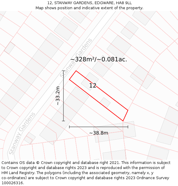 12, STANWAY GARDENS, EDGWARE, HA8 9LL: Plot and title map