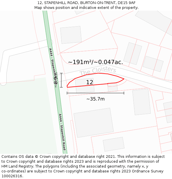 12, STAPENHILL ROAD, BURTON-ON-TRENT, DE15 9AF: Plot and title map